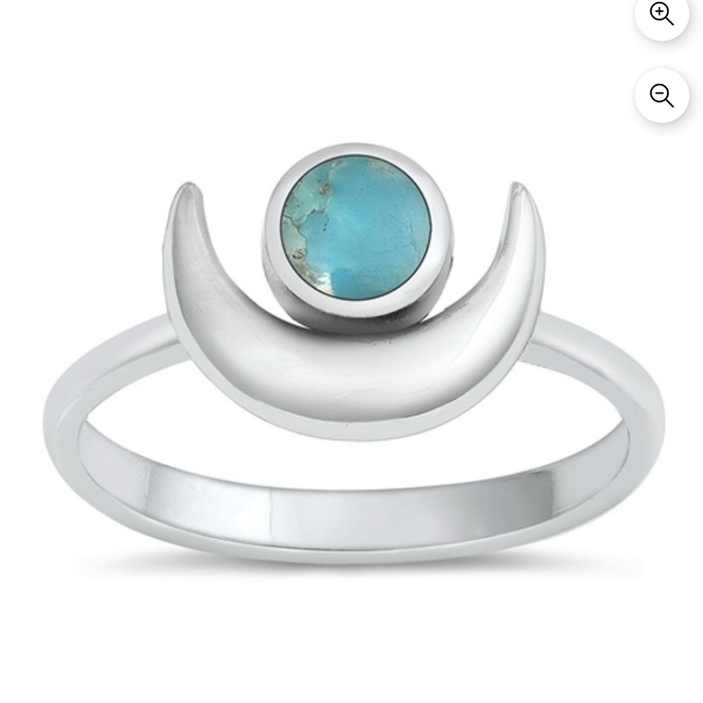 Crescent moon sterling silver 925 Faux Turquoise ring Size 7